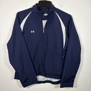 Under Armour Full Zip Track Jacket Large Navy Blue Performance Active Mesh Lined